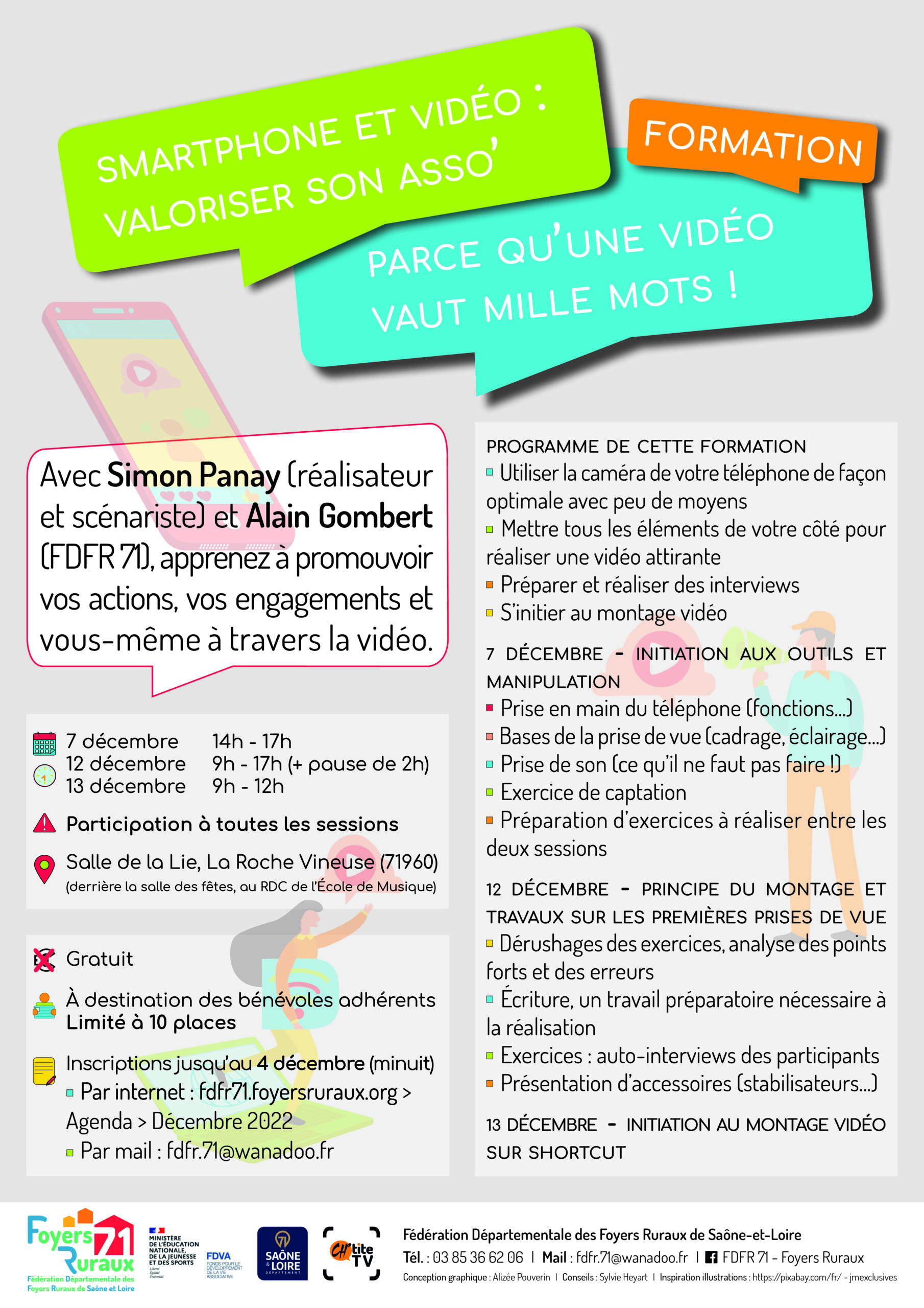 Formation smartphone et vidéo à La Roche Vineuse (7, 12 et 13 décembre)