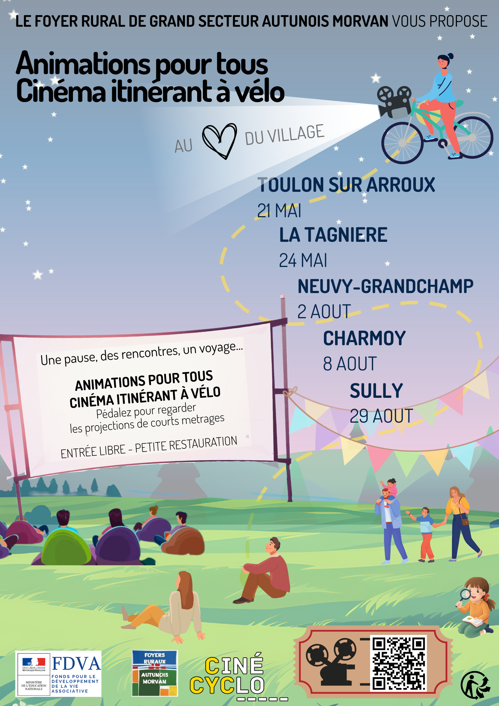 Cinéma itinérant à vélo avec CinéCyclo à La Tagnière